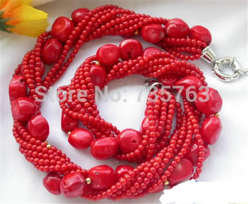 Ювелирные изделия Жемчужное ожерелье 8 ряд 4 мм NATUREL красный коралл массивное из