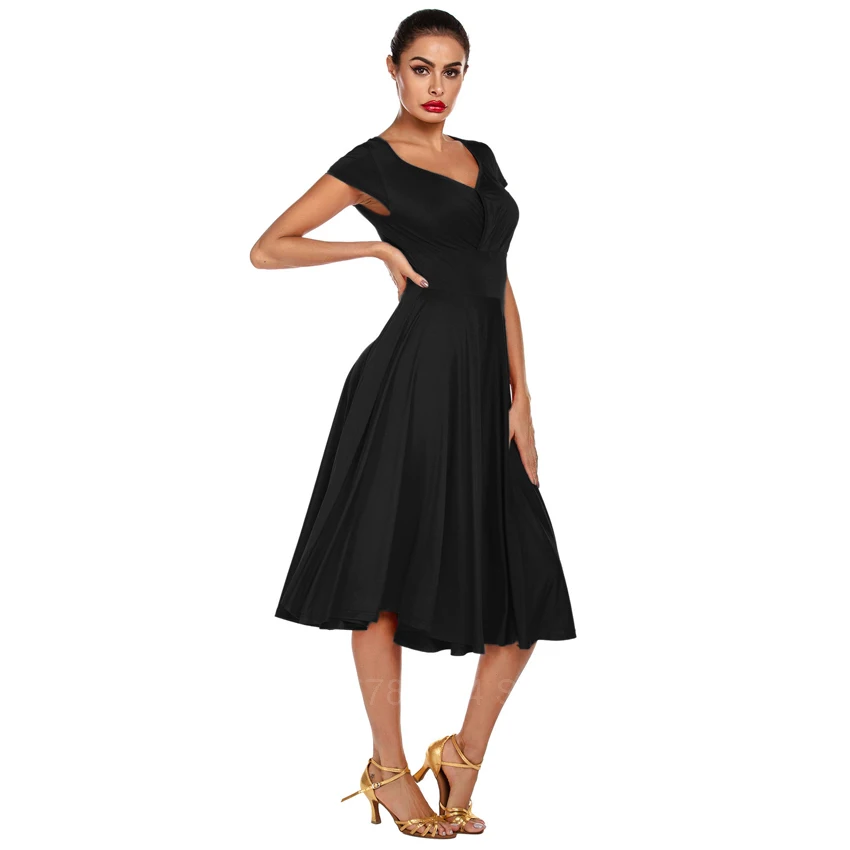 Женское современное платье для танцев фламенко сатиновое гладкое с широкой