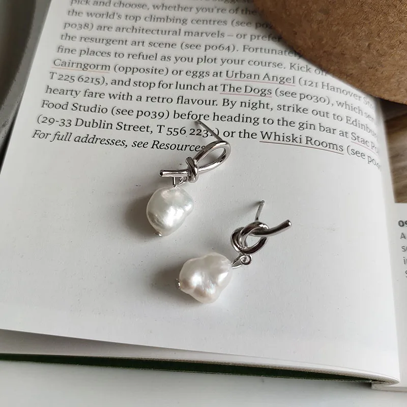 

High Quality Baroque Freshwater Pearl 925 Sterling Silver Dangle Earrings For Women Statement Korean Knot Earring Party Gifts