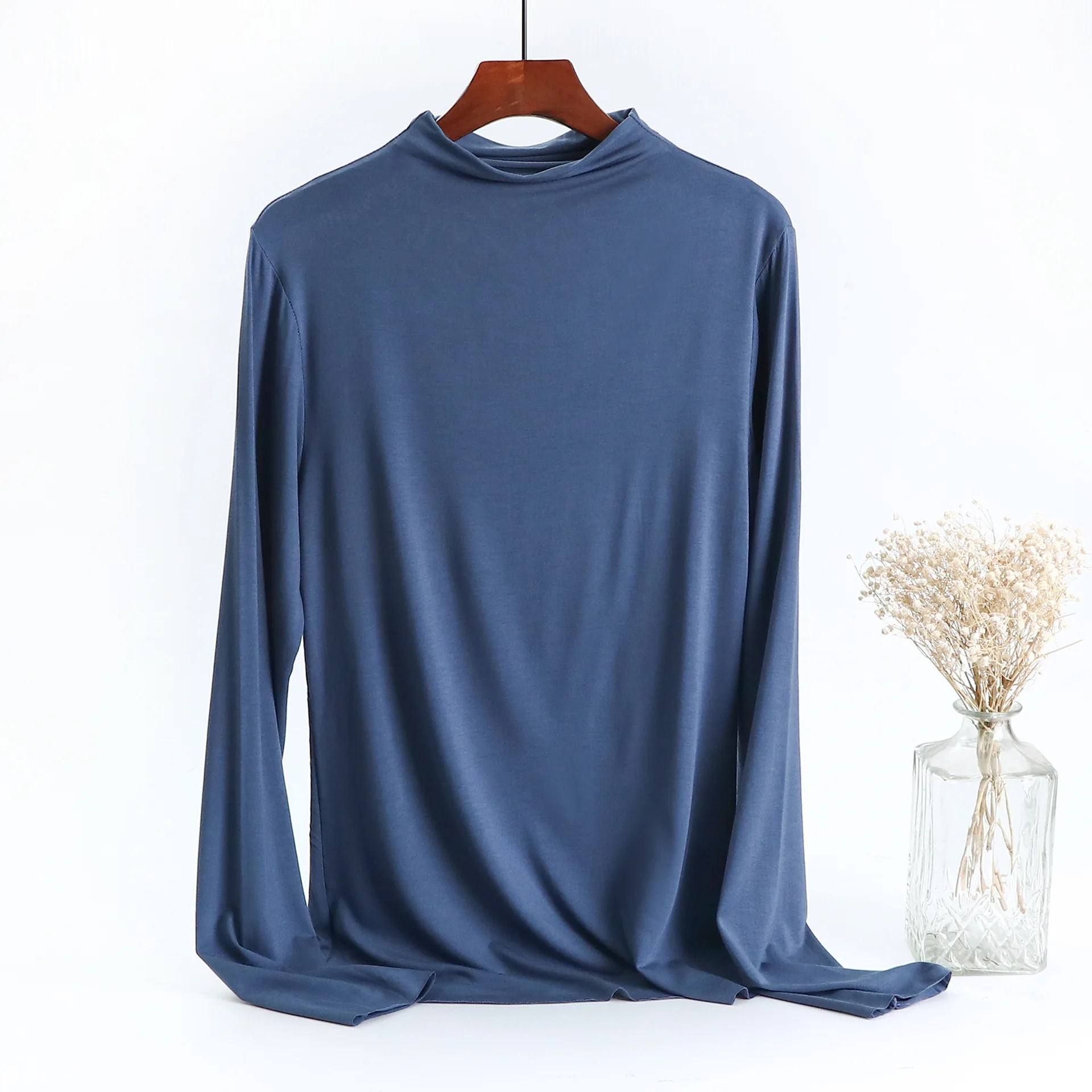 

2021 Новая модная однотонная женская футболка с длинным рукавом и круглым вырезом из хлопка в повседневном стиле