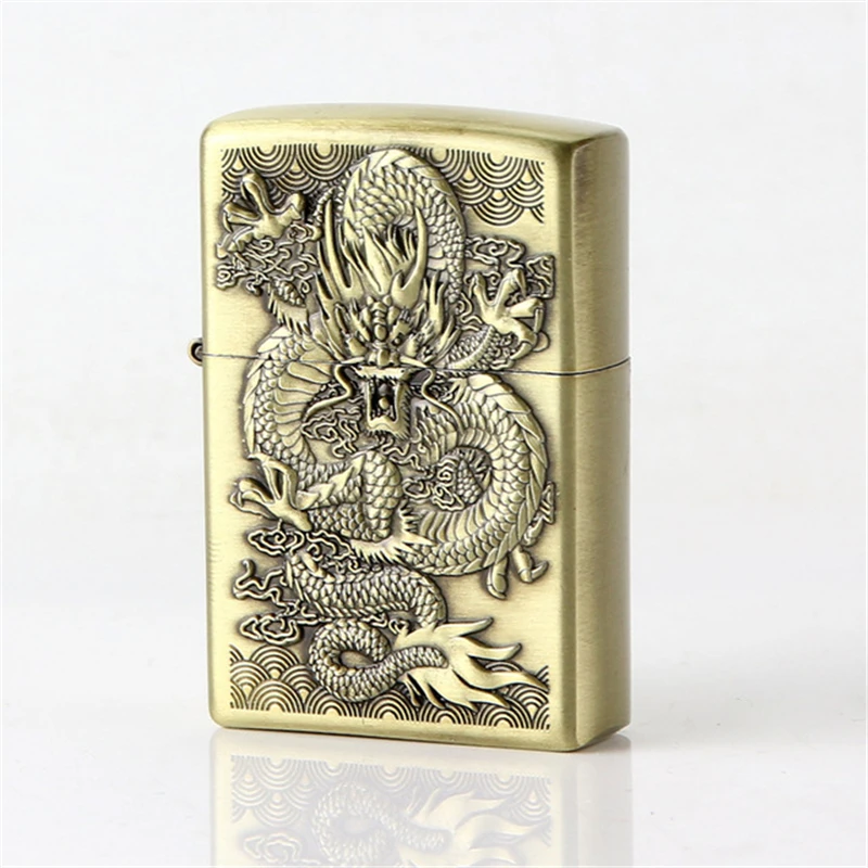 1 шт. Dragon Emboss металлическая многоразовая ветрозащитная Зажигалка на керосин для курения Винтажный стиль колеса масляная Зажигалка гаджеты для мужчин