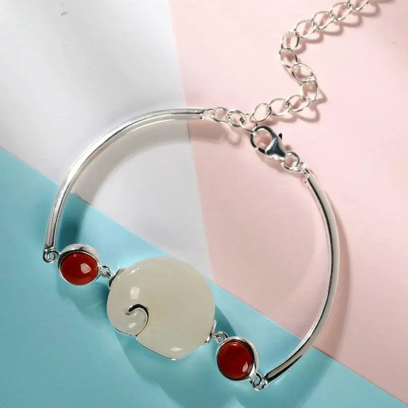 

Yu Lian S925 Sterling Silver Ornament Handmade Women's Ethnic Style Retro Artistic Special-Interest Design Mori Style Bracelet B