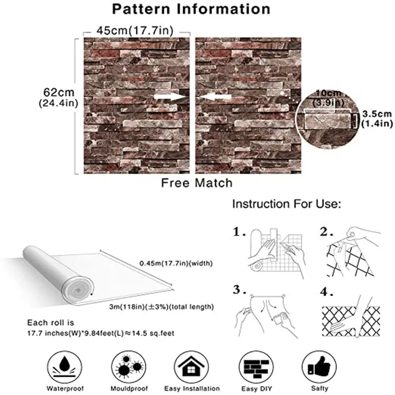 Ретро обои из искусственного кирпича самоклеящиеся виниловые