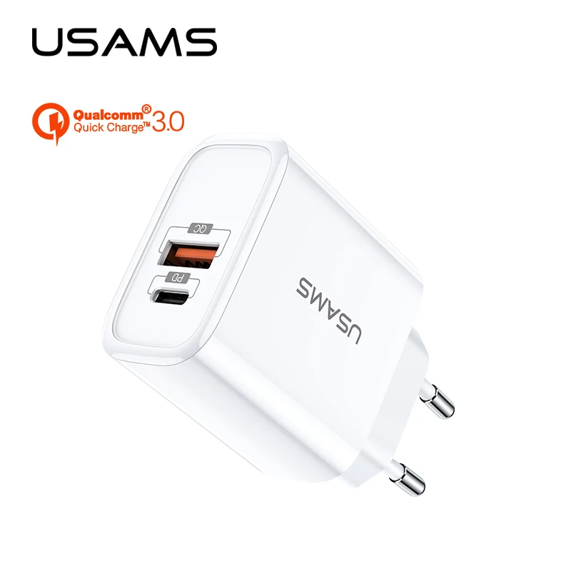 Зарядное устройство USAMS 20 Вт с европейской вилкой 5 В 3 4 А QC3.0 PD3.0 быстрая зарядка