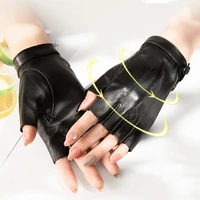 wholesale new 2021 womens half finger real leather gloves pure sheepskin black white red gray fingerless womens gloves