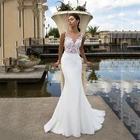 Белое пляжное свадебное платье-русалка, прозрачное кружевное свадебное платье-футляр без рукавов на спине, женское платье невесты, платье
