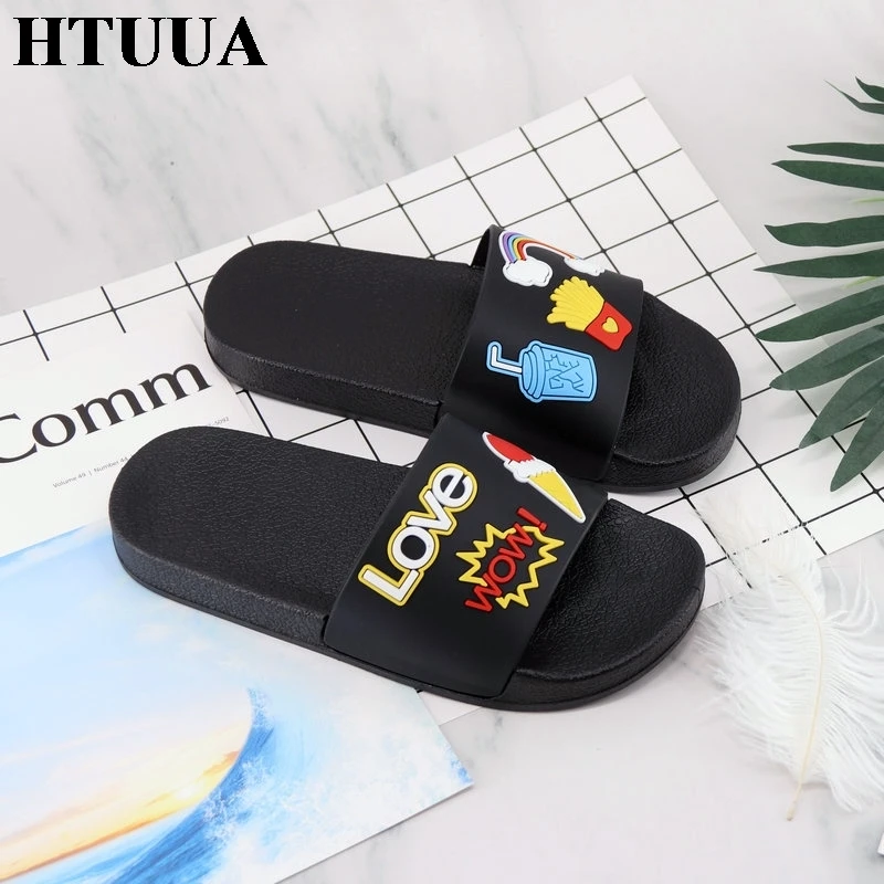 HTUUA/Новинка; корейские тапочки с мороженым; женские шлепанцы на плоской подошве; домашние Тапочки для ванной; пляжные вьетнамки; Летняя обувь; SX2176