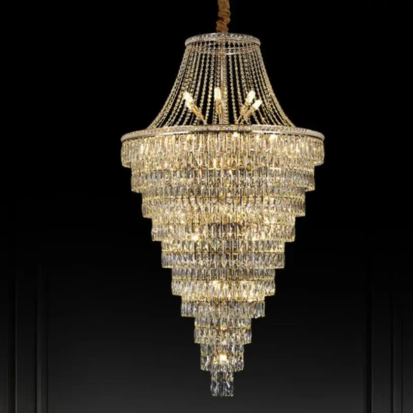 

Crystal Led Chandelier For Living Room Stair Luxury K9 Gold Lustre Moderne Ceiling Suspension Luminaire Dining Light Fixtures