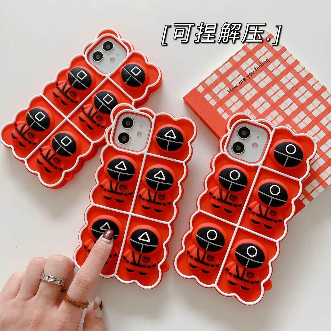 

Popular Squid Gaming Phone Case New Set Style Red Masked Man Bubble Soft Silicone Cover For iPhone 7 8 12 11 Pro Max XS X