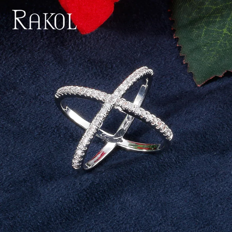 Модные кольца RAKOL для Wom буквы X Форма Крест микро паве циркон белый золотой