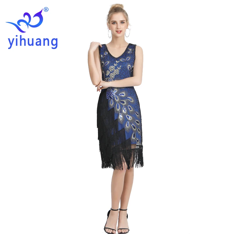 Женское платье в стиле арт-деко Great Gatsby винтажное с v-образным вырезом и бусинами