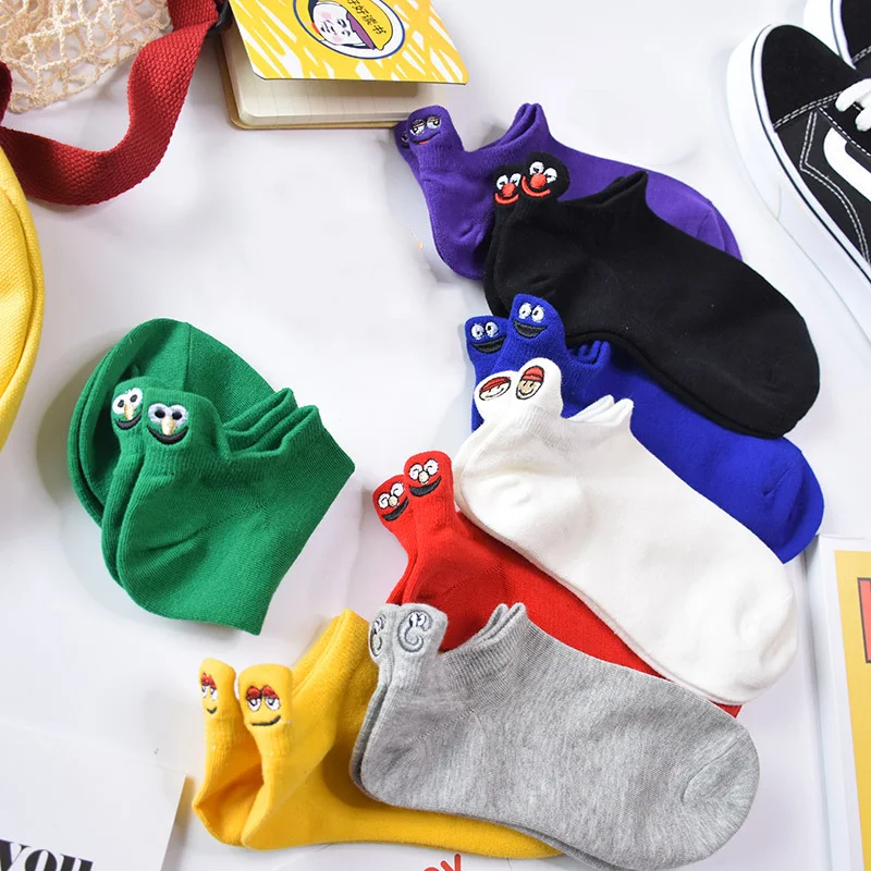 4 пар/лот Kawaii Женские носки Happy Fashion Забавные по щиколотку Хлопковые с вышивкой
