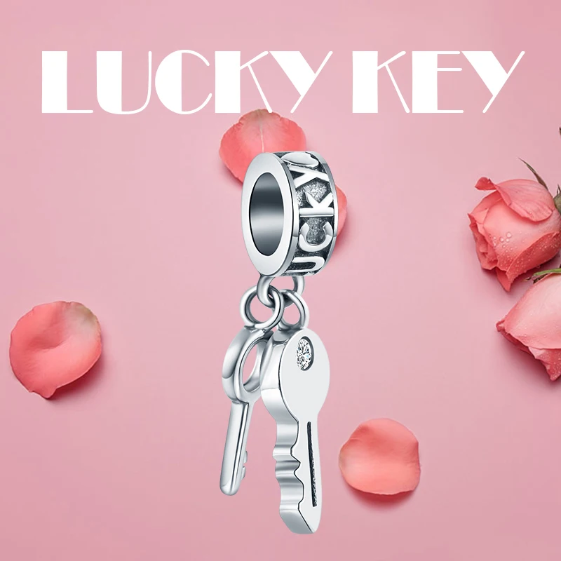 Прекрасный новый 925 пробы серебряный кулон ключ бусины с камнями Lucky Подвески