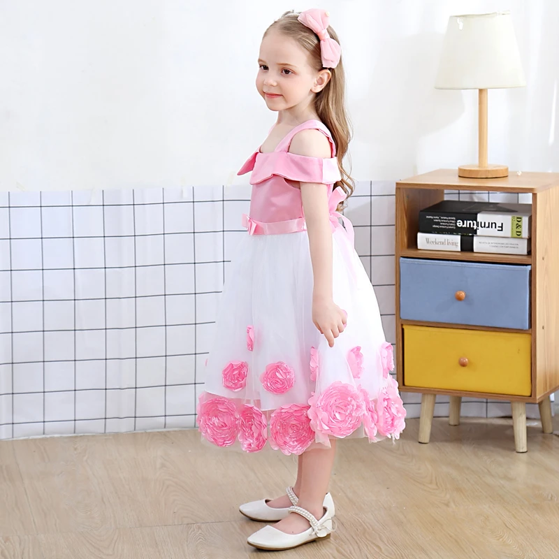Little Girl Ceremonies Dress Rose Children's Clothing Tutu Kids Dresses For Girls Clothes Wedding Party Gown Vestidos Robe Fille | Детская