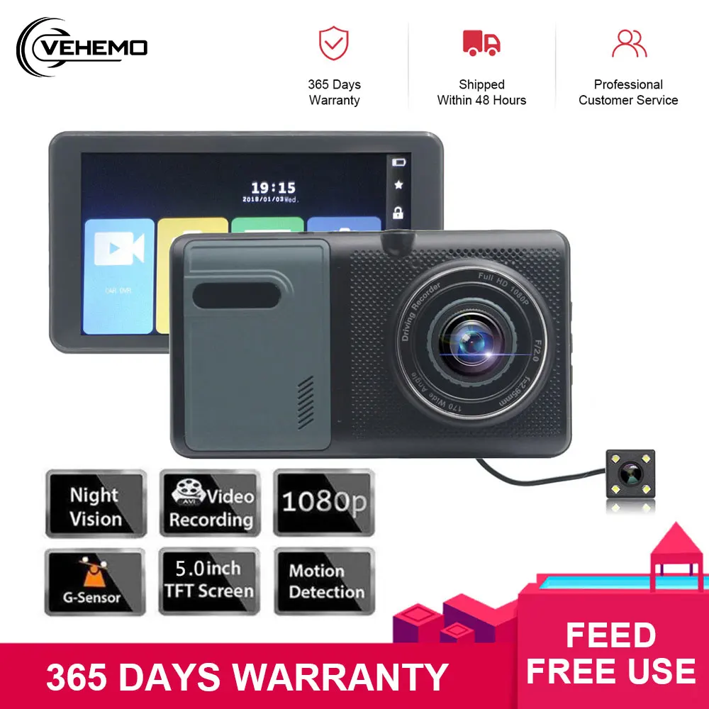 170 ° 5 дюймов ips сенсорный экран 1080P FHD Автомобильный видеорегистратор двойная