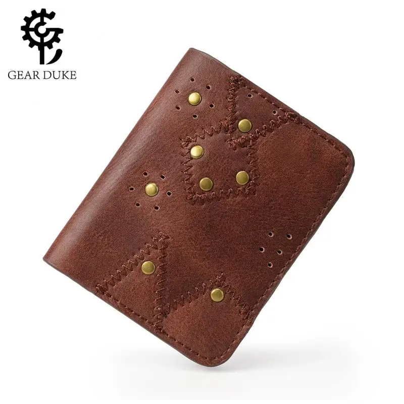 Женский короткий кошелек с заклепками и геометрическим узором, брендовый кошелек Streampunk Gearduke, средневековый ретро-Кошелек для монет из искусственной кожи в стиле панк