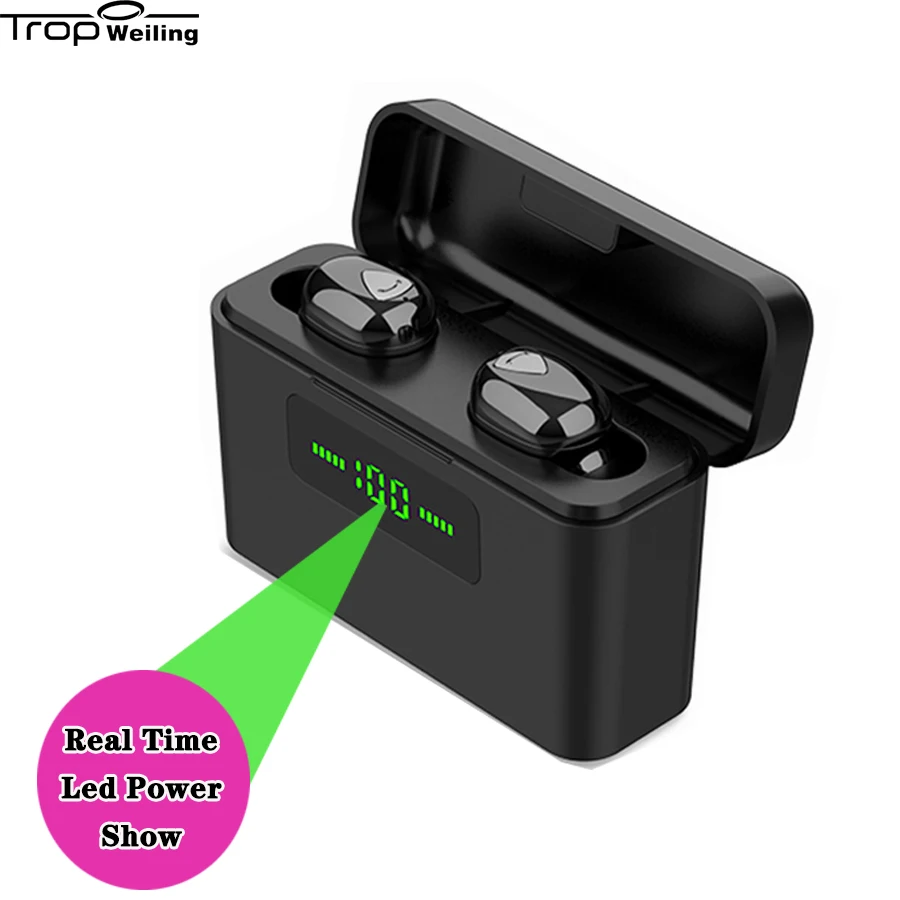 Троп Weiling TWS Bluetooth наушники 9D стерео беспроводные мини гарнитура с 2200 мАч Power Bank