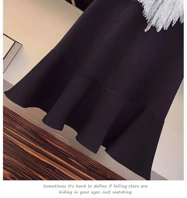

TiLeewon Plus Size Women Summer Clothing Patchwork Lace Dress Peter Pan Collar Office Lady A-Line Dress