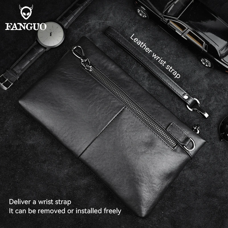 Vintage Genuine Leather Men's Clutch Bag Large Capacity Card Slot Phone Holder Pouch Long Wallets Business Handbag Hand Bag