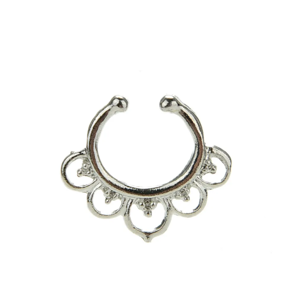 

1PCS Clip on Boby Nose Lip Ear Fake Piercing Rings Stud Punk Goth False Hoop Earrings Septum 6 Colors