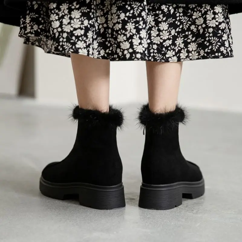 

KemeKiss Real Leather Women Ankle Boots Warm Fur Fashion Platform Winter Shoes Woman Plush Short Boot Lady Footwear Size 34-39