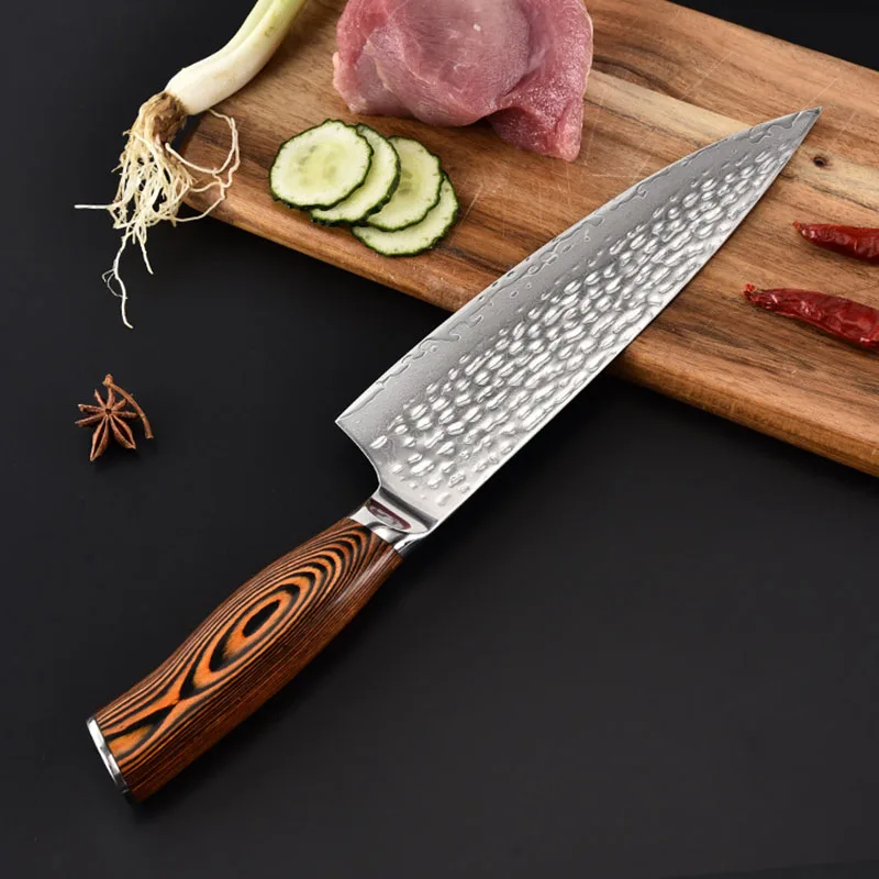 

Hot Damascus Steel Knife 67 Layers VG10 Core Ultra Sharp 8 Inch Chef Knife Natural Damascus Veins Hand Forged Kitchen Tools