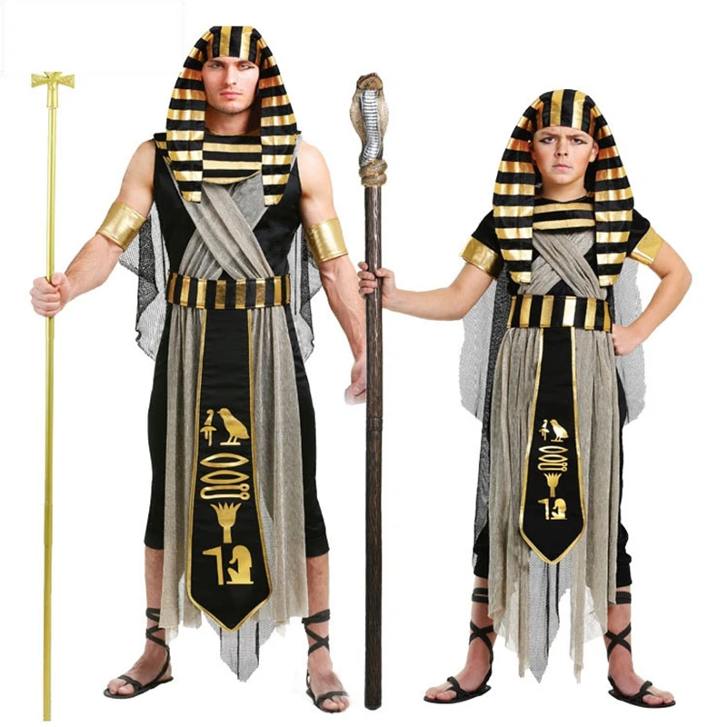 

Gold Egypt Pharaoh Costumes For Purim Party Adults Kids Clothing Egyptian King Men Prince Purim Fancy Dress