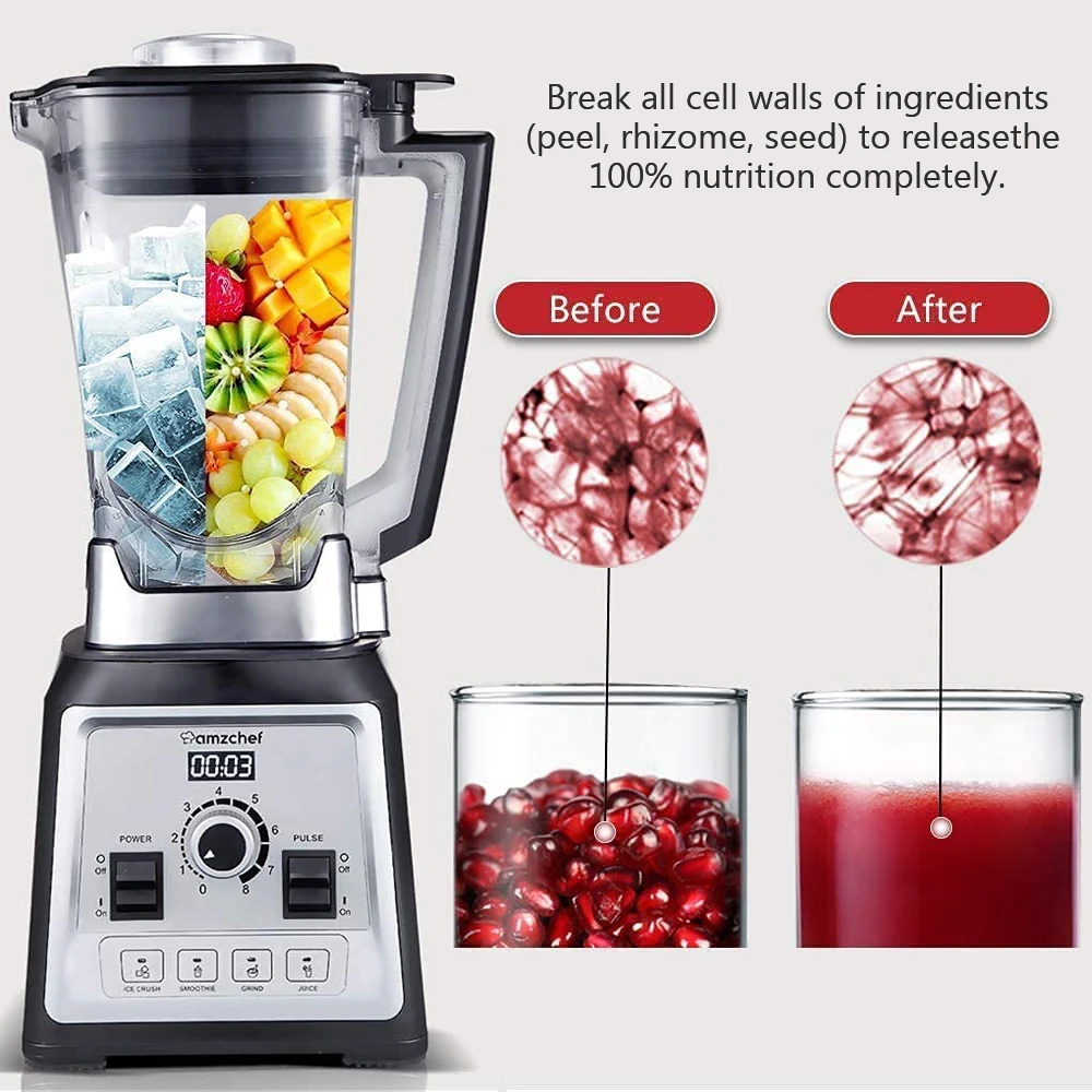 AMZCHEF Blender NY-8088 Mixer Juicer Food Processor Ice Smoothie Maker 2000W High Power 25000RPM 4 Pre-Setting Menu 2L BPA Free enlarge