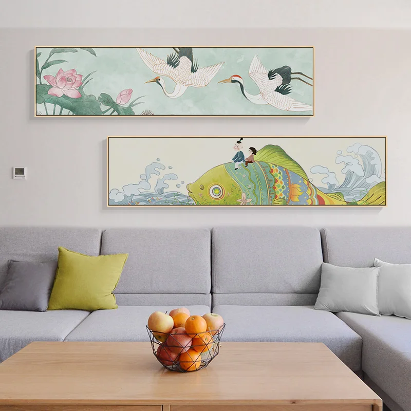 

New Chinese watercolor propitious crane bedside canvas painting posters print abstract wall art pictures for living room bedroom