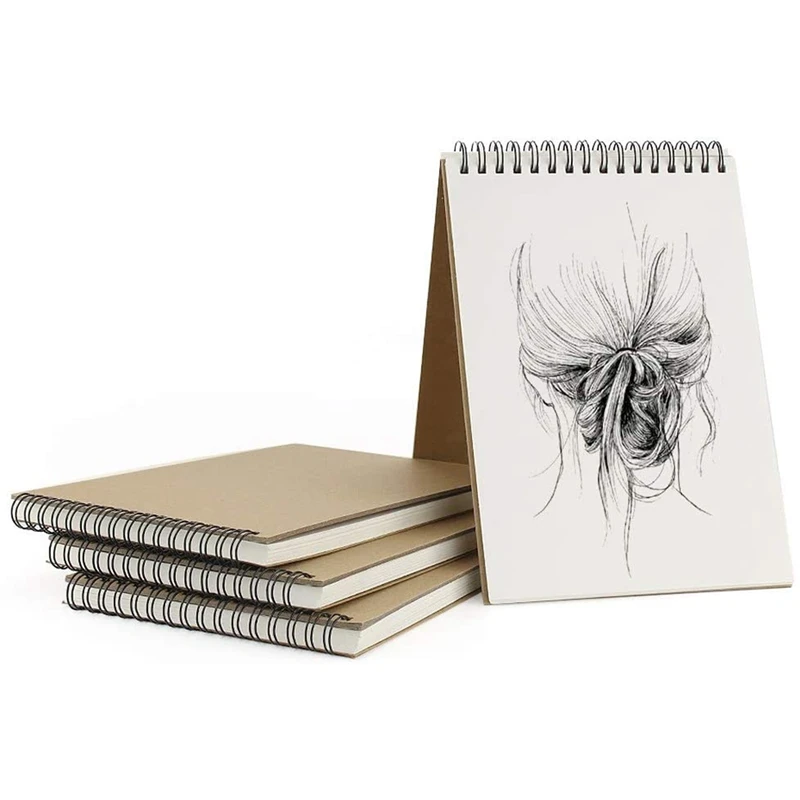 

A5 Sketchbook 5 Pack, Sketch Book Art Spiral 30 Sheets, Blank Page Scrap Book, Kraft Cover Sketch Drawing Pad Art Book