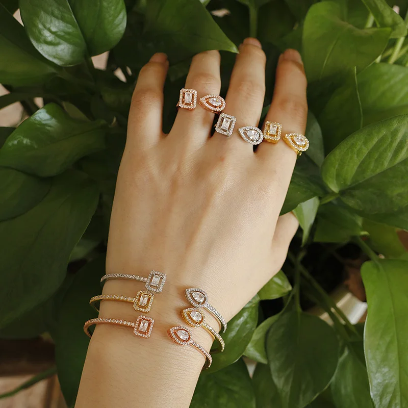 UILZ Лидер продаж Модные CZ кольца для женщин четыре квадрата форма Открытое кольцо