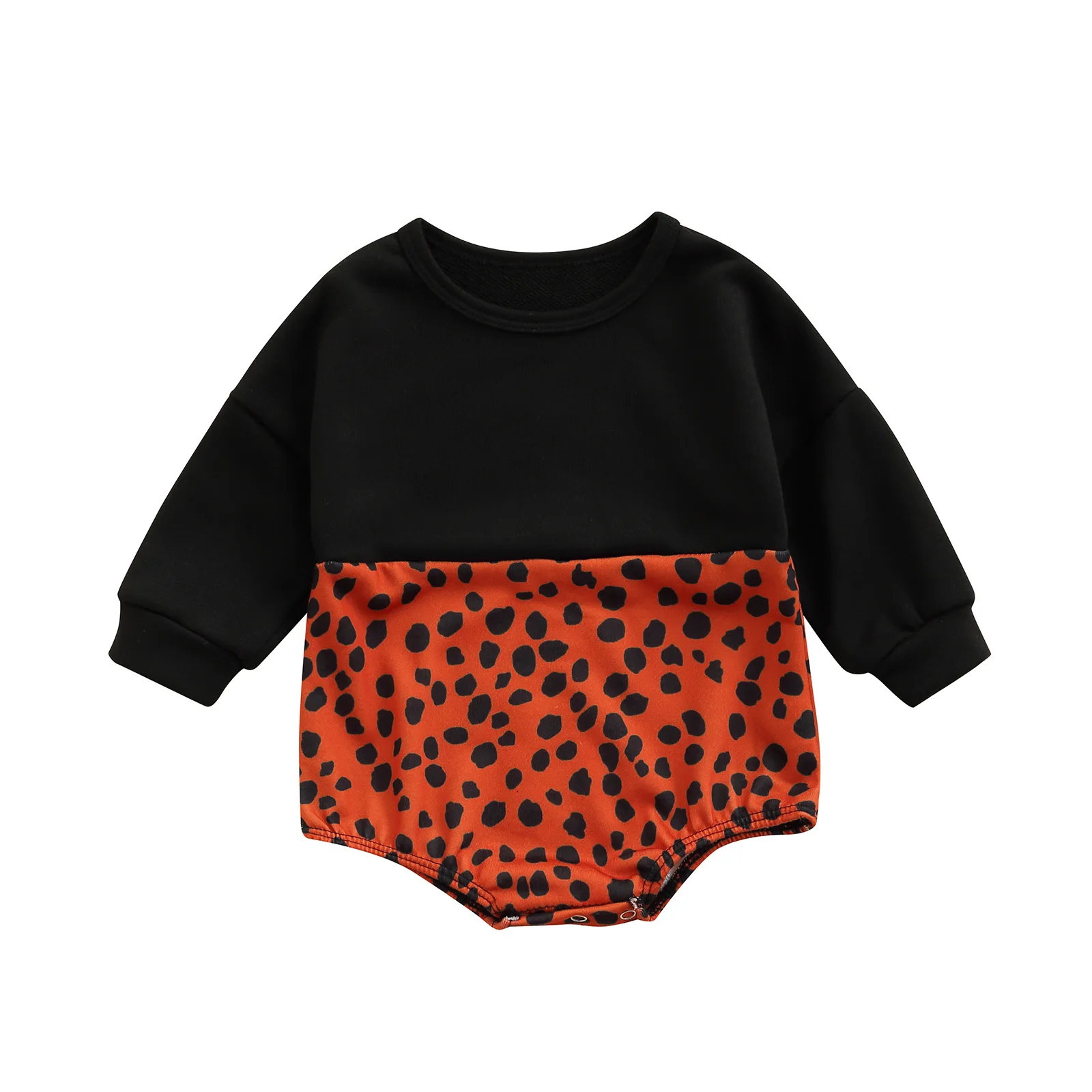 

Baby Girl’s Casual Long Sleeve Romper Fashion Leopard Stitching Round Neck Triangle Jumpsuits