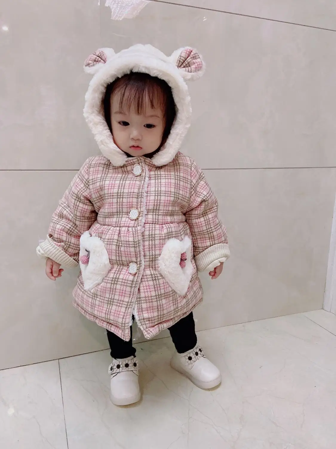 Куртка с хлопковой подкладкой в клетку для девочек|Пальто и парки| |