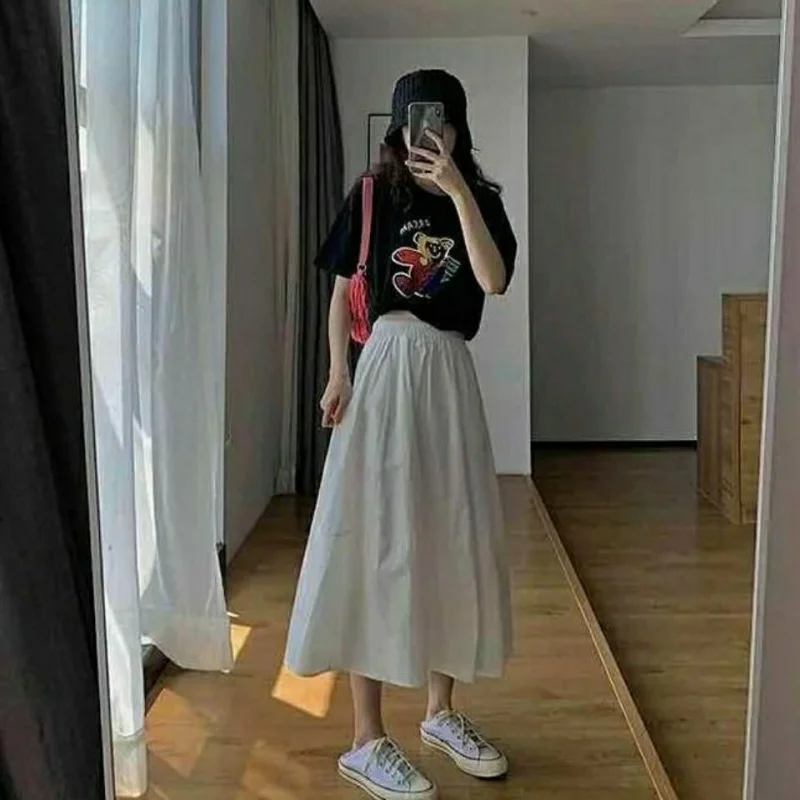 

Mori Gril Style Elastic Wasit Casual Skirt Women Spring Summer Korean Fashion Plus Size Midi Skirts Jupe Longue Femme