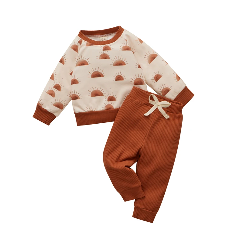 

2Pcs Baby Set Girls Boys Sun Print Long Sleeve Sweatshirt Elastic Waist Trousers Toddler Spring Autumn Clothing 3-24 Months