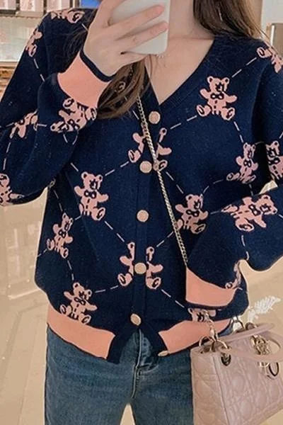 

Женский вязаный кардиган с воротником «Медвежонок», Свободный кардиган в Корейском стиле для весны и осени