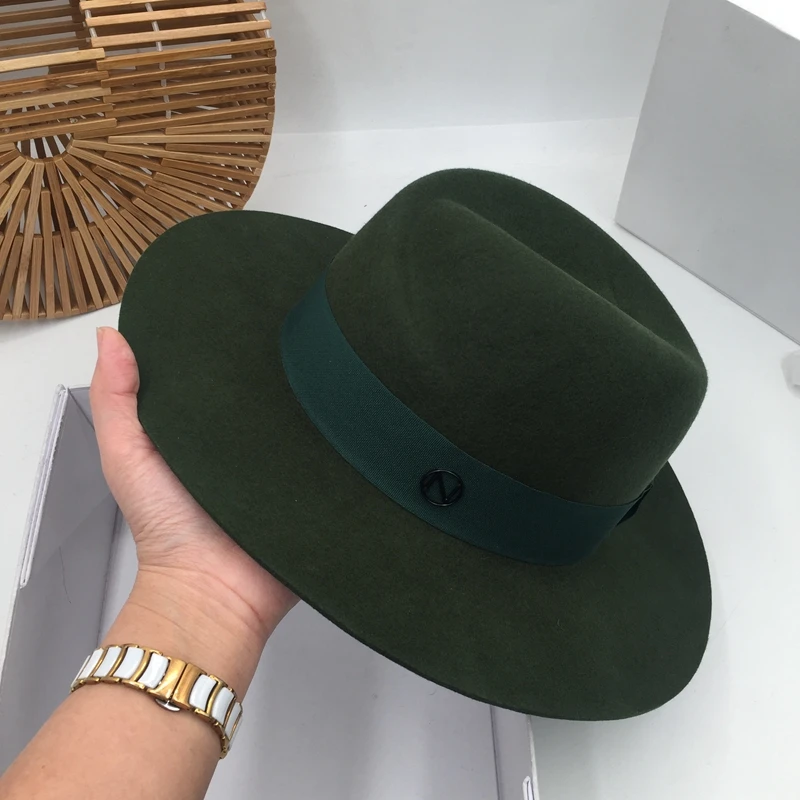 panama Temperament type and army green wool hat Sir Men's women's fashion in Europe America van felt | Аксессуары для