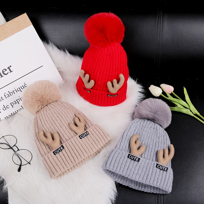 Новинка 2019 оленьи рога Женская Зимняя шерстяная шапка ins корейские теплые