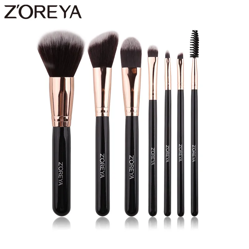 7Pcs withoutbag ZOREYA бренд, 7 шт., высокое качество, набор кистей для макияжа, пудра, Тональная основа, угловые румяна, тени для век, ресницы, Наборы инструментов для красоты - Handle Color: 7Pcs withoutbag