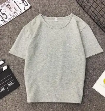 Light gray Модная однотонная женская футболка весна лето короткий рукав с круглым вырезом хлопок спандекс женские Топы повседневные тонкие женские футболки - Цвет: Light gray