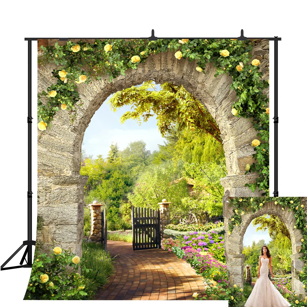 Фотофон Lyavshi с изображением весенних цветов сада каменной арки тропы фон для