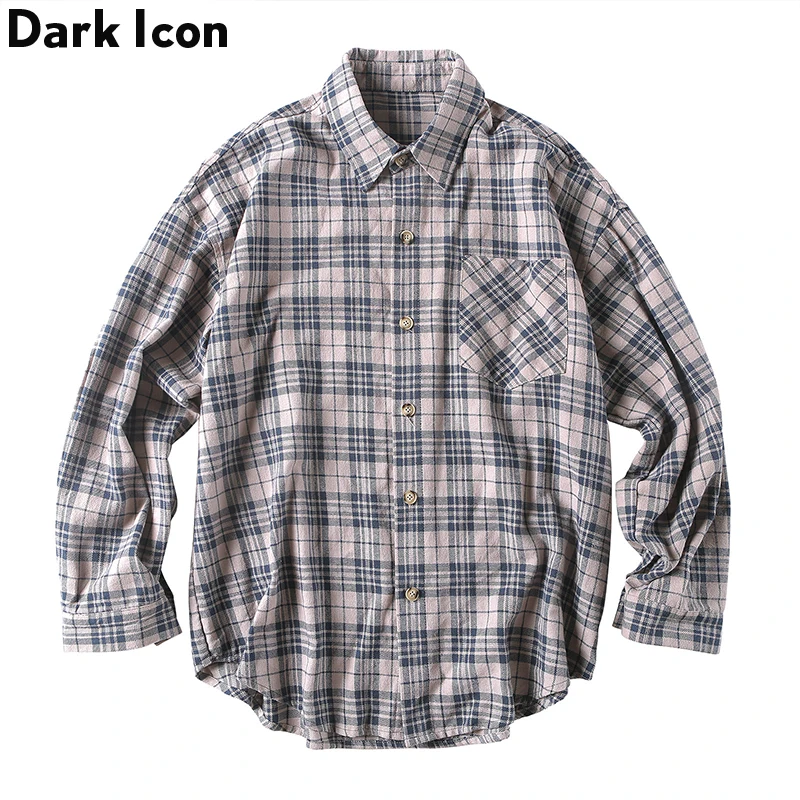 Темная икона клетчатая рубашка мужская Осенняя уличная винтажная Мужская с