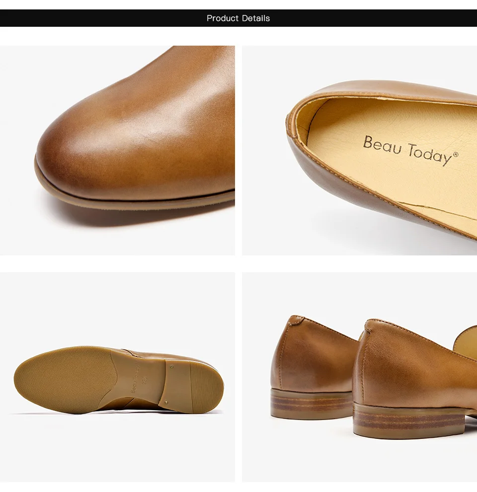 BeauToday Loafers Women Genuine Cow Leather Round Toe Buckle Ladies Slip-On Casual Flat Shoes Handmade 27159