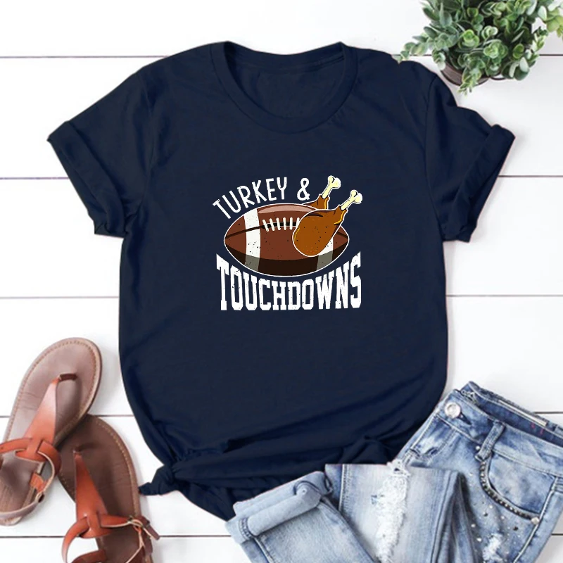 

Turkey Touchdowns Graphic T Shirts Aesthetic Funny Thanksgiving 2020 Women Fashion Clothing Harajuku Woman Tshirts Cotton
