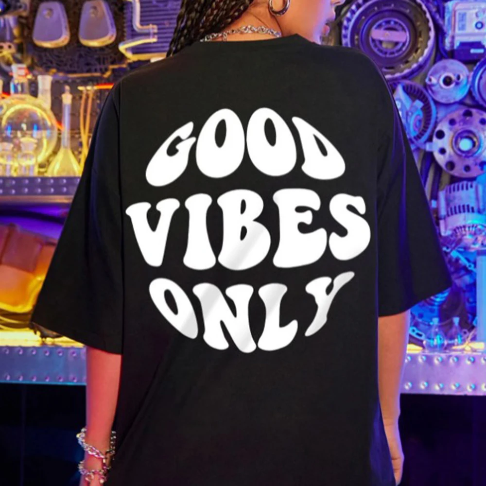 

Женские футболки с принтом Good Vibes Only, модная женская одежда с круглым вырезом, летние футболки из 2020 хлопка, женские топы, 100%