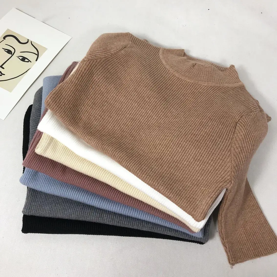 2019 осенние и зимние женские свитера одноцветные вязаные с круглым вырезом