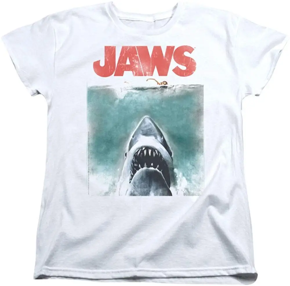 Jaws Винтаж Плакат Женская футболка унисекс мужская женская футболка| |