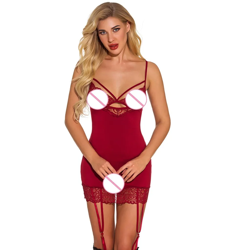 Сексуальное кружевное белье ночная рубашка для женщин с открытой спиной без