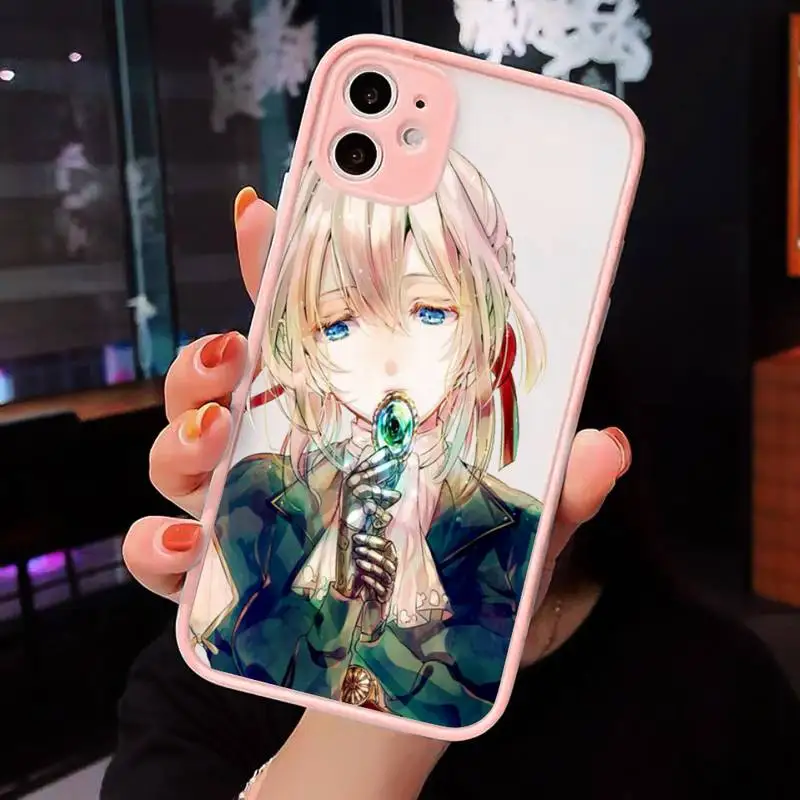 

Violet Evergarden Phone Case For iPhone 12 11 Mini Pro XR XS Max 7 8 Plus X Matte transparent Pink Back Cover