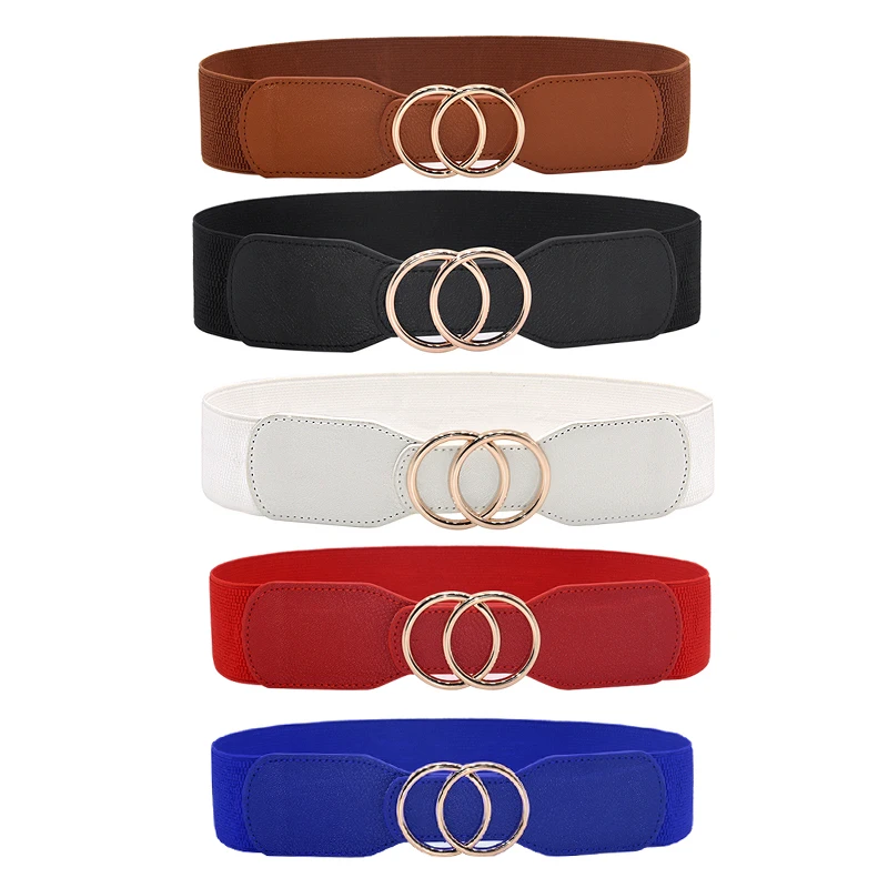 

Women's Girdle Elastic Stretch Wide Waist Belts Double Rings Buckle Cummerbunds for Ladies Girls Waistband